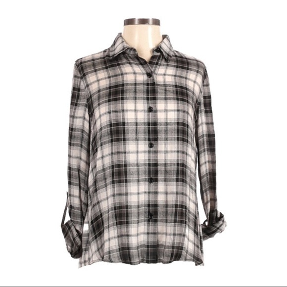 Generation Love Calvin Black Plaid Button Down Shirt XS Oversized Pleated Back - Picture 1 of 9